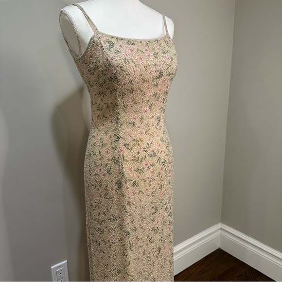 Mia Bella Couture Vintage 90's Beaded Floral Pale Pink Gown Beaded Y2K Dress ** - Picture 7 of 16